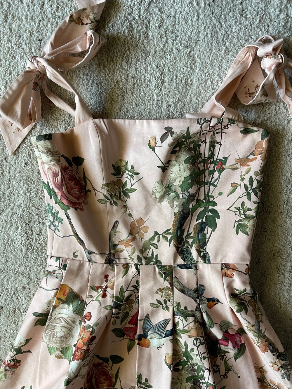 Alice + Olivia Pink Floral Midi Dress with Tie Shoulders - Picture 8 of 13